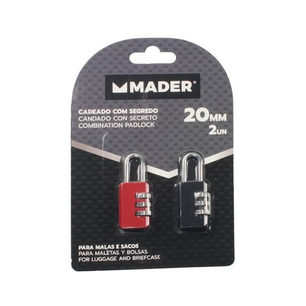 PACK 2 CANDADOS 20MM. CON COMBINACION MADER