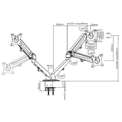 SOPORTE DE MESA 2 MONITORES 17-27 CON PISTON DE GAS CROMAD