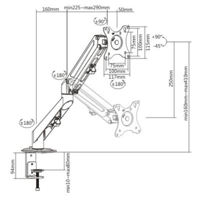 SOPORTE DE MESA 1 MONITOR 17-27 CON PISTON DE GAS CROMAD