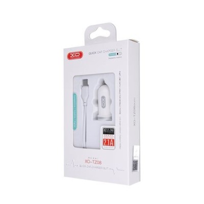 PACK CARGADOR MECHERO TZ08 2.1A + CABLE TIPO MICRO USB BLANCO XO