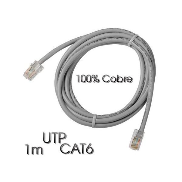 CABLE DE RED UTP CAT 6 1M GRIS CLARO 100% COBRE CROMAD