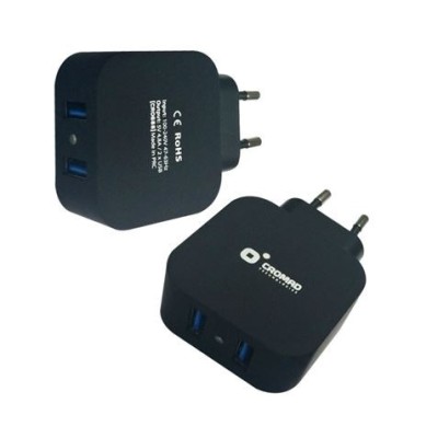 CARGADOR DE CORRIENTE 4.8A 2xUSB NEGRO CROMAD