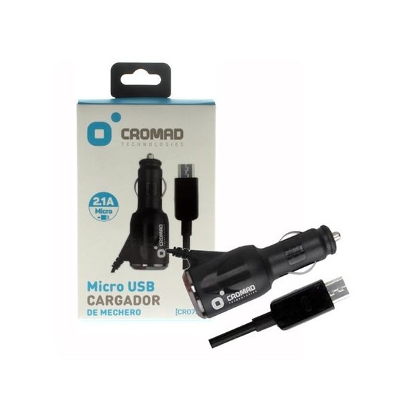 CARGADOR DE MECHERO MICRO USB 2.1A NEGRO CROMAD