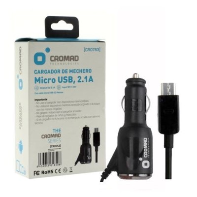 CARGADOR DE MECHERO MICRO USB 2.1A NEGRO CROMAD