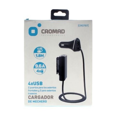 CARGADOR DE MECHERO 9.6A 4 X USB NEGRO CROMAD