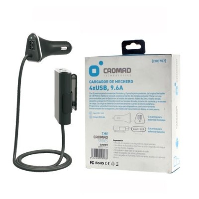 CARGADOR DE MECHERO 9.6A 4 X USB NEGRO CROMAD