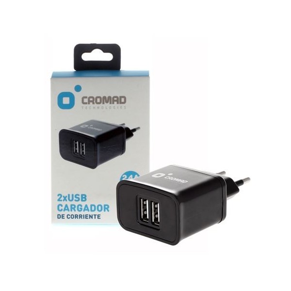 CARGADOR DE CORRIENTE 2.4A 2 X USB NEGRO CROMAD