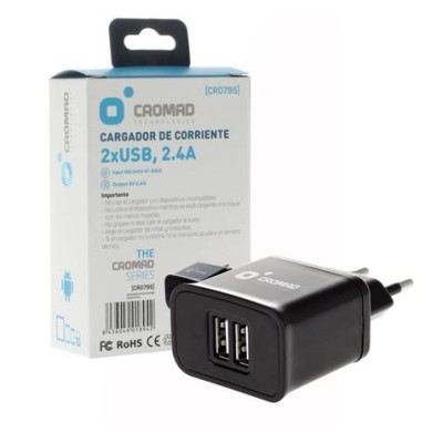 CARGADOR DE CORRIENTE 2.4A 2 X USB NEGRO CROMAD