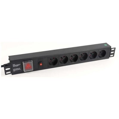 REGLETA ALUMINIO PDU RACK 19 6 TOMAS + INTERRUPTOR + FILTRO DE PROTECCION