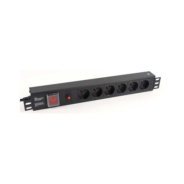 REGLETA ALUMINIO PDU RACK 19 6 TOMAS + INTERRUPTOR + FILTRO DE PROTECCION