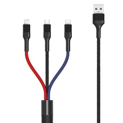 CABLE NB54 CARGA RAPIDA CORDON 3 EN 1 | MICRO + TIPO C + LIGHTNING A USB XO