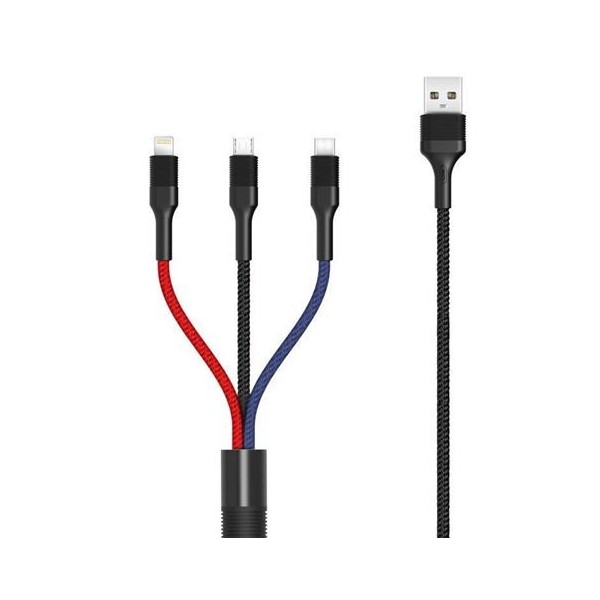 CABLE NB54 CARGA RAPIDA CORDON 3 EN 1 | MICRO + TIPO C + LIGHTNING A USB XO