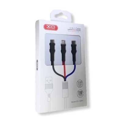 CABLE NB54 CARGA RAPIDA CORDON 3 EN 1 | MICRO + TIPO C + LIGHTNING A USB XO