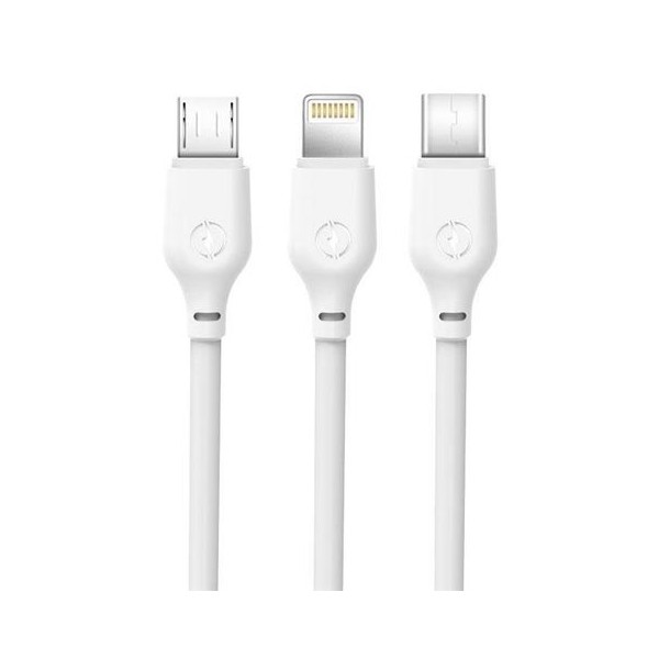 CABLE NB103 CARGA RAPIDA 3 EN 1 | MICRO + TIPO C + LIGHTNING A USB | BLANCO