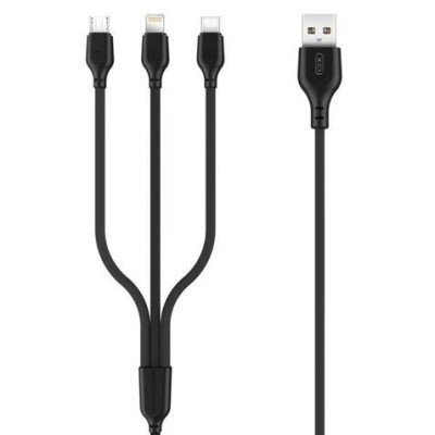 CABLE NB103 CARGA RAPIDA 3 EN 1 | MICRO + TIPO C + LIGHTNING A USB | NEGRO