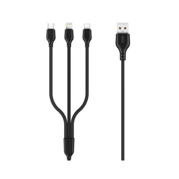 CABLE NB103 CARGA RAPIDA 3 EN 1 | MICRO + TIPO C + LIGHTNING A USB | NEGRO