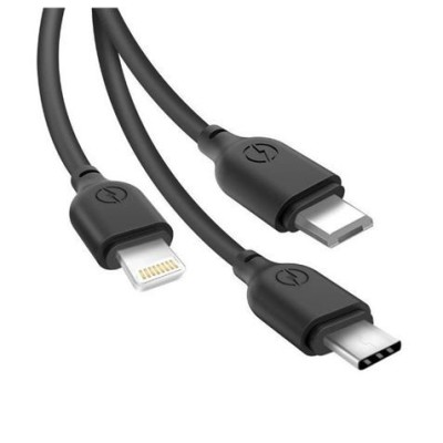 CABLE NB103 CARGA RAPIDA 3 EN 1 | MICRO + TIPO C + LIGHTNING A USB | NEGRO