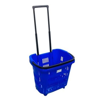 CESTA PLASTICA DE TRANSPORTE 2 ASAS Y RUEDAS 34LT AZUL CROMAD