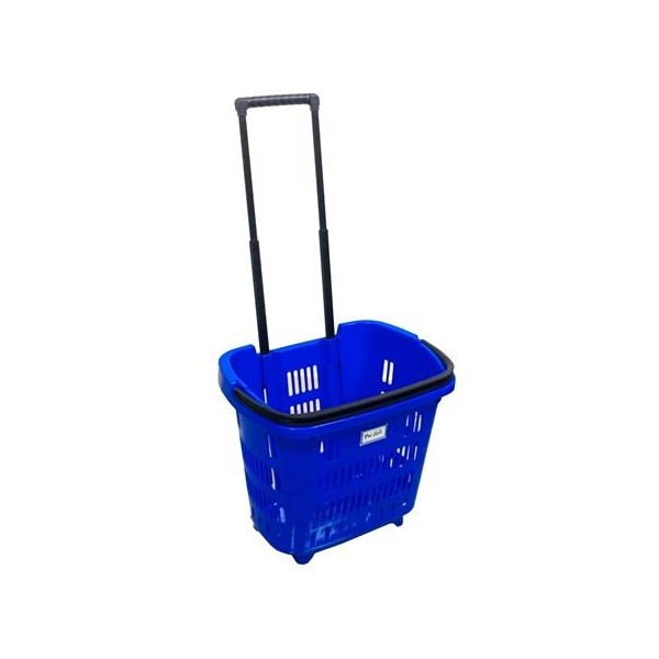 CESTA PLASTICA DE TRANSPORTE 2 ASAS Y RUEDAS 34LT AZUL CROMAD