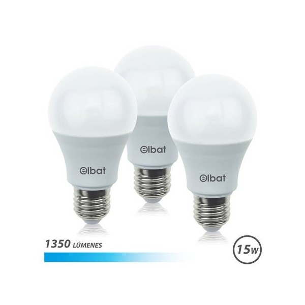 PACK 3 BOMBILLAS LED A60 | 15W | 1350LM | E27 | LUZ FRIA | ELBAT