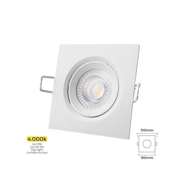 DOWNLIGHT LED EMPOTRAR 5W 380 LUMEN 4.000K CUADRADO MARCO BLANCO EDM