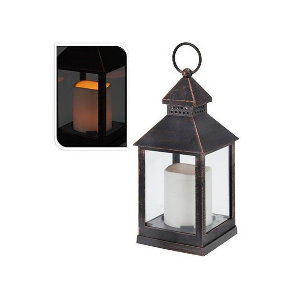 FAROL CON VELA LED 23CM BRONCE