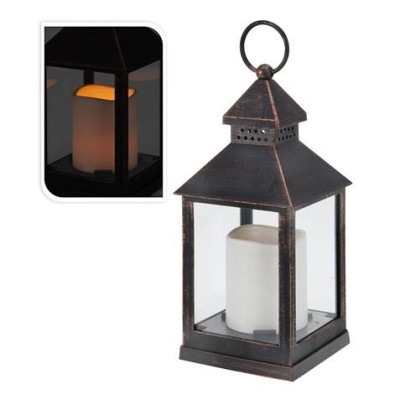 FAROL CON VELA LED 23CM BRONCE