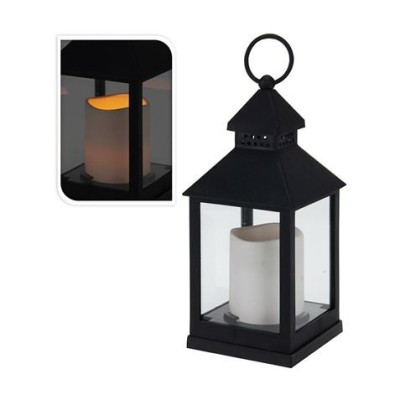 FAROL CON VELA LED 23CM NEGRO