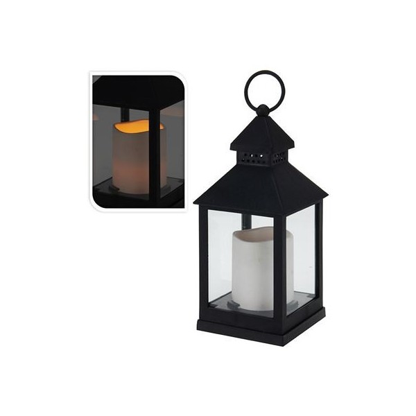 FAROL CON VELA LED 23CM NEGRO