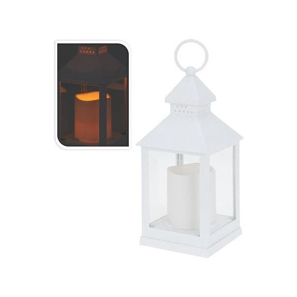 FAROL CON VELA LED 23CM BLANCO