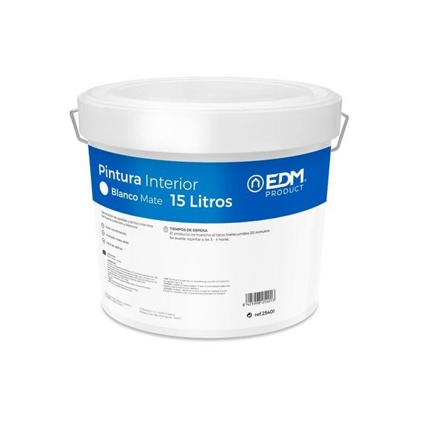 PINTURA PLASTICA MATE INTERIOR BLANCA 15L EDM