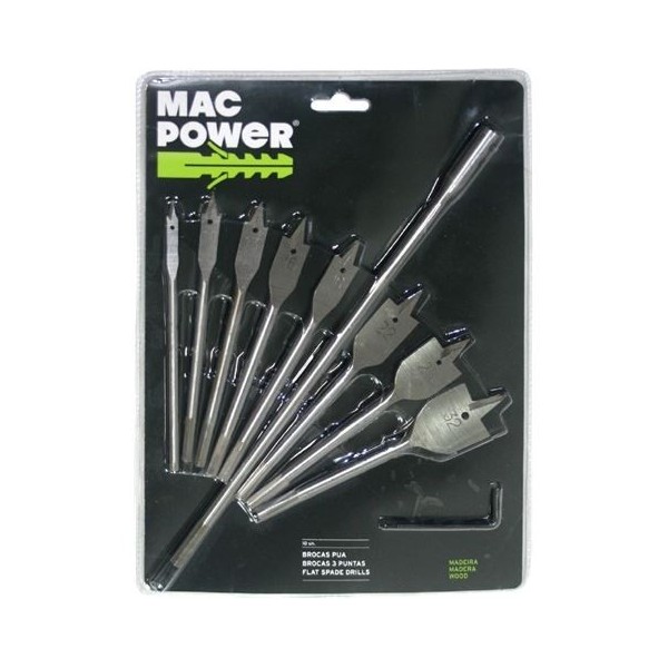 JUEGO 10 PCS BROCAS ALETAS MADERA MAC POWER