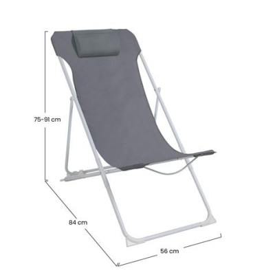 SILLA / TUMBONA PLEGABLE 3 POSICIONES CON COJIN GRIS/ACERO 56X84X75/91CM