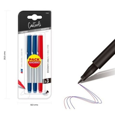 PACK 3 BOLÍGRAFOS C-BALL 5 TINTA LÍQUIDA 0.5MM AZUL,ROJO CASTERLI