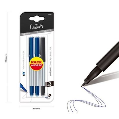 PACK 3 BOLÍGRAFOS C-BALL 5 TINTA LÍQUIDA 0.5MM NEGRO,AZUL CASTERLI