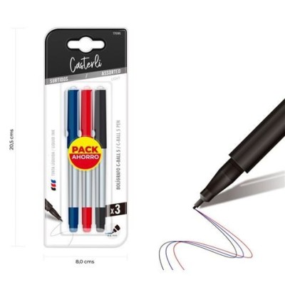 PACK 3 BOLÍGRAFOS C-BALL 5 TINTA LÍQUIDA 0.5MM NEGRO,AZUL,ROJO CASTERLI