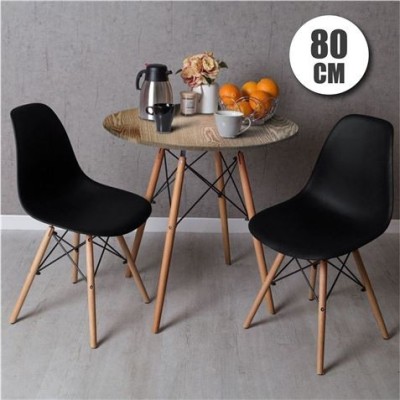 CONJUNTO COMEDOR 2 SILLAS NEGRAS D100 + MESA ROBLE D500 80CM MUVIP