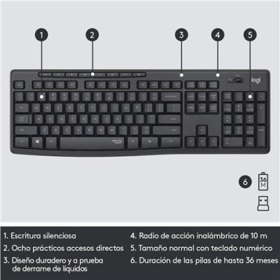 KIT TECLADO Y RATON WIRELESS SILENT TOUCH MK295 LOGITECH GRIS