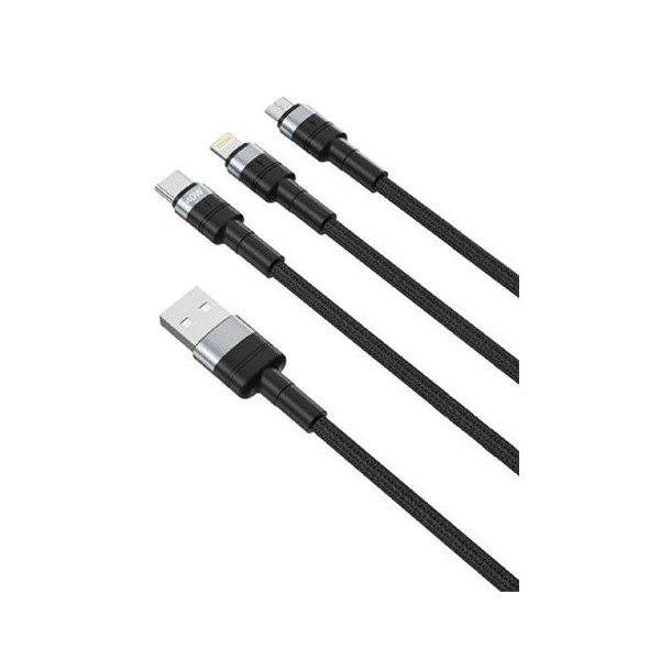 CABLE NBQ191 CARGA RAPIDA 40W 3 EN 1 | MICRO + TIPO C + LIGHTNING A USB XO