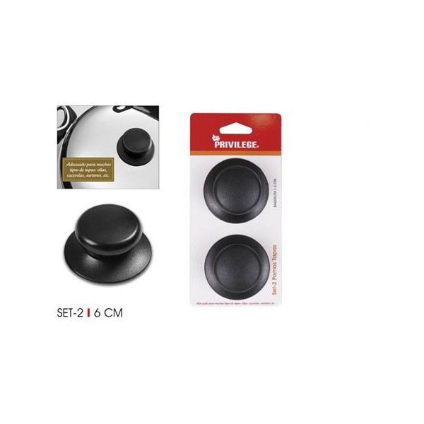 SET DOS POMOS NEGROS PARA TAPAS SARTEN 6CM PRIVILIGE